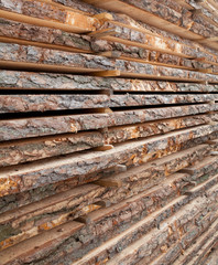 Wooden planks. Air-drying timber stack.