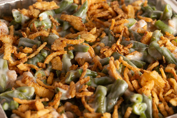 Background of Traditional Green Bean Casserole with Fried Onions