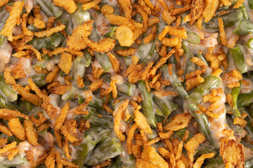 Background of Traditional Green Bean Casserole with Fried Onions