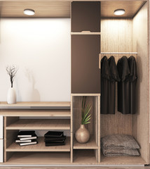 Black and white Cabinet tv mix wardrobe shelf wooden japanese style and decoration plants on...