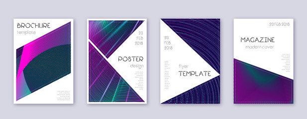 Triangle brochure design template set. Neon abstra