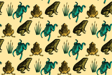 seamless pattern with frogs, hand-drawnать