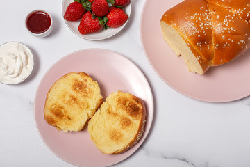 sliced brioche bread homemade with butter