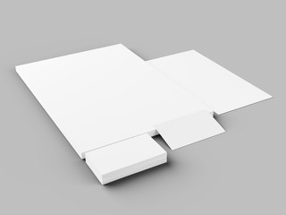 Paper in A4 format with business cards and envelope. Stationery mockup. 3d illustration