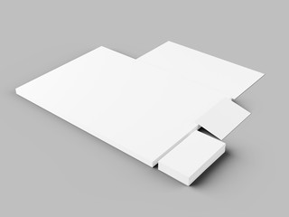 Paper in A4 format with business cards and envelope. Stationery mockup. 3d illustration