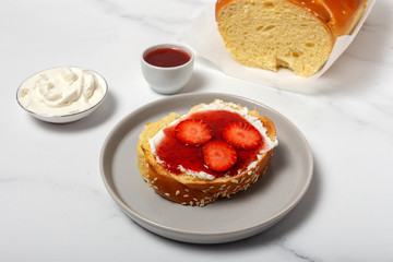 sliced brioche bread homemade with butter