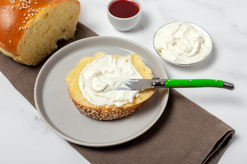 sliced brioche bread homemade with butter