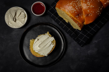 sliced brioche bread homemade with butter