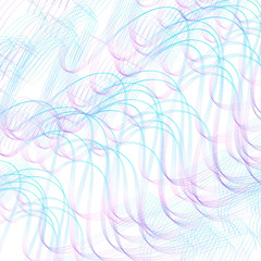 Light blue, purple wavy tangled curves. Abstract multicolored pattern. Vector line art design. Textured background. Chaotic strokes. Pencil drawing imitation. Digital template. EPS10 illustration