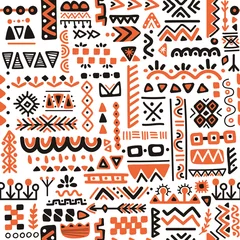 Wall murals Scandinavian style Seamless folk art pattern in Scandinavian style. Nordic ornament background with runes and decorative elements. Folklore vector illustration. Perfect for wrapping paper, wallpaper, textile design