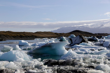 Jökulsárlón glacier lagoon in Iceland. Beautiful cold landscape picture of Icelandic glacier lagoon bay.