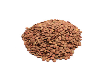 Green lentils close up isolated on white background