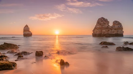Foto auf Glas Coastal dreams. Travel concept. Algarve, Portugal. Sunset at dream beach. © emotionpicture