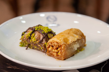 Baklava served in turkish restaurant