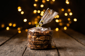 Mexican peanut candy also called "Palanqueta" on wooden background