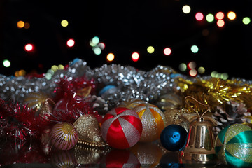 Fototapeta na wymiar New Year, Christmas colorful ornaments, lights.