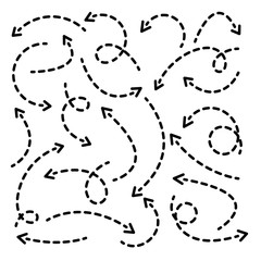 Black Dotted Hand Drawn Arrows Set on White Background. Arrow, Cursor Icon. Vector Pointers Collection. Back, Next Web Page Sign.