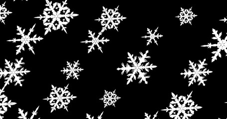 White snowflakes on black background. New year wallpaper. 3d render
