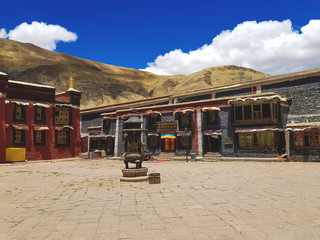 Sakya monastery is a pilgrim and tourist destination.Tibet architecture.