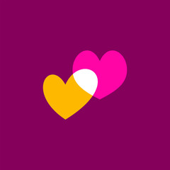 Hearts icon yellow and pink on dark