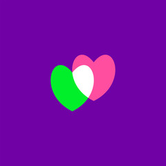 Hearts icon green and pink on violet