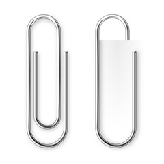 Realistic metal paper clip isolated on white background. Page holder, binder. Vector illustration.