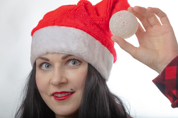 Model, emotions, portrait. Beautiful girl Christmas outfit,, charming model, girl in pajamas, late, surprised, waiting for Christmas Emotions, Tired, caring for gifts, crazy house, horror, angry, fear