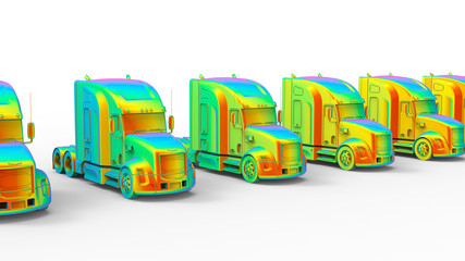 3D rendering  - rainbow colored heavy truck - finite element analysis