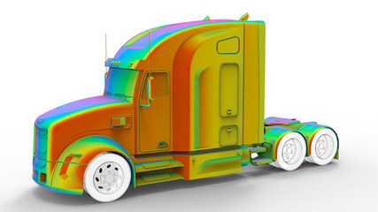 3D rendering - rainbow truck with outlined wheels