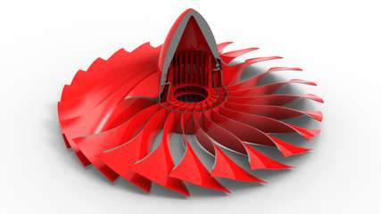 3D rendering - section cut of a machined impeller turbine