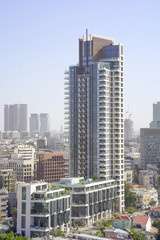 Modern residential complex in the center of Tel Aviv. Morning view of the business center of Tel Aviv, Israel. Modern city.    