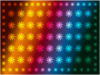 Multi-colored snowflakes, abstract elements on a multi-colored background, arranged in a row. Used as a background for the new year and similar backgrounds