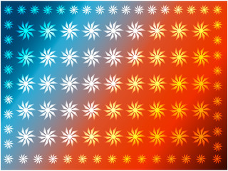 Multi-colored snowflakes, abstract elements on a multi-colored background, arranged in a row. Used as a background for the new year and similar backgrounds