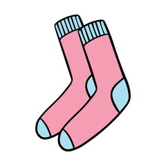 A pair of colored socks. Color vector illustration. Hand-drawn isolated on a white background. Doodle style clothing element