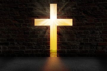 Cross shaping door in a dark room