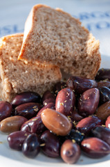 Kalamata Olives and bread Amorgos Island Greek Islands Greece