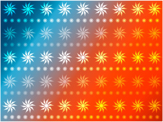Multi-colored snowflakes, abstract elements on a multi-colored background, arranged in a row. Used as a background for the new year and similar backgrounds