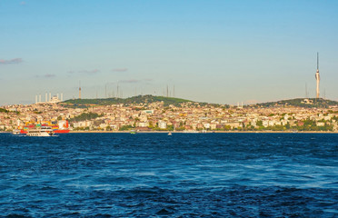 Fototapeta na wymiar The Uskudar district in Istanbul as seen from Galata Bridge. 