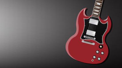 Music background concept, red classic electric guitar on dark background, vector illustration