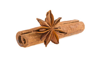 star anise and cinnamon stick on a white background isolated