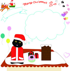 Christmas card. Merry Christmas. greeting card with black cat illustration in  Vector