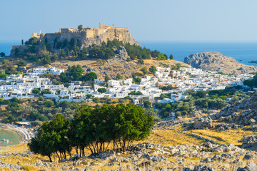 Obraz premium Overlooking Lindos on the Greek Island of Rhodes Greece Europe