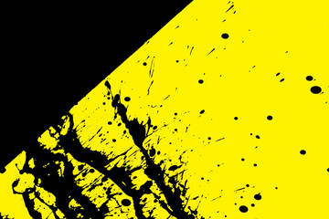 Isolated black paint splashes texture and decorative elements on a yellow background