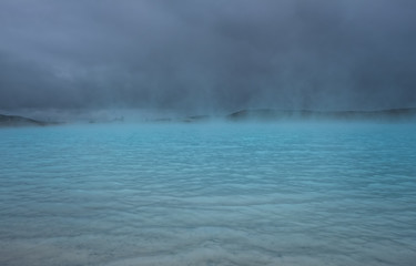 Blue lake. Geothermal region of Hverir in Iceland near Myvatn Lake, Iceland, Europe. September 2019