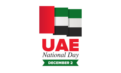 National Day in United Arab Emirates. National happy holiday, celebrated annual in December 2. UAE flag. Patriotic elements. Poster, card, banner and background. Vector illustration