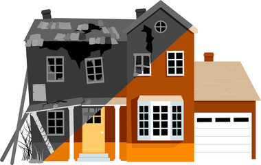 Obraz na płótnie Canvas Dilapidated house before and after remodeling, EPS 8 vector illustration