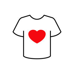 Icono plano lineal camiseta t con corazón con color rojo