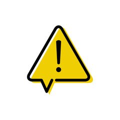 Señal de advertencia de peligro. Icono plano lineal señal triángulo amarillo como globo de habla con aviso de peligro - obrazy, fototapety, plakaty