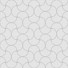 Striped trellis, Abstract round pattern, geometric seamless background, black and white vector  illustration, wallpaper design