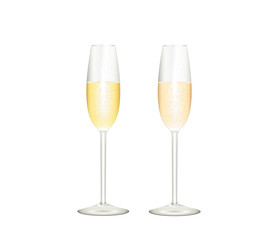 Sekt Gläser gefüllt mit Sekt und rosé Schaumwein, Vektor Illustration isoliert auf weißem Hintergrund